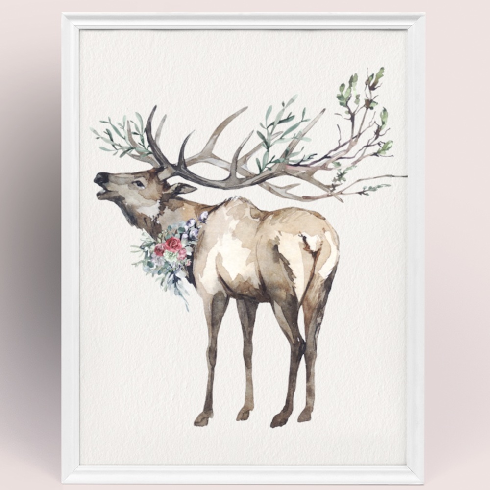 Watercolor Elk Deer Wall Art Print Poster Illustration Unframed - Picture 9 of 11
